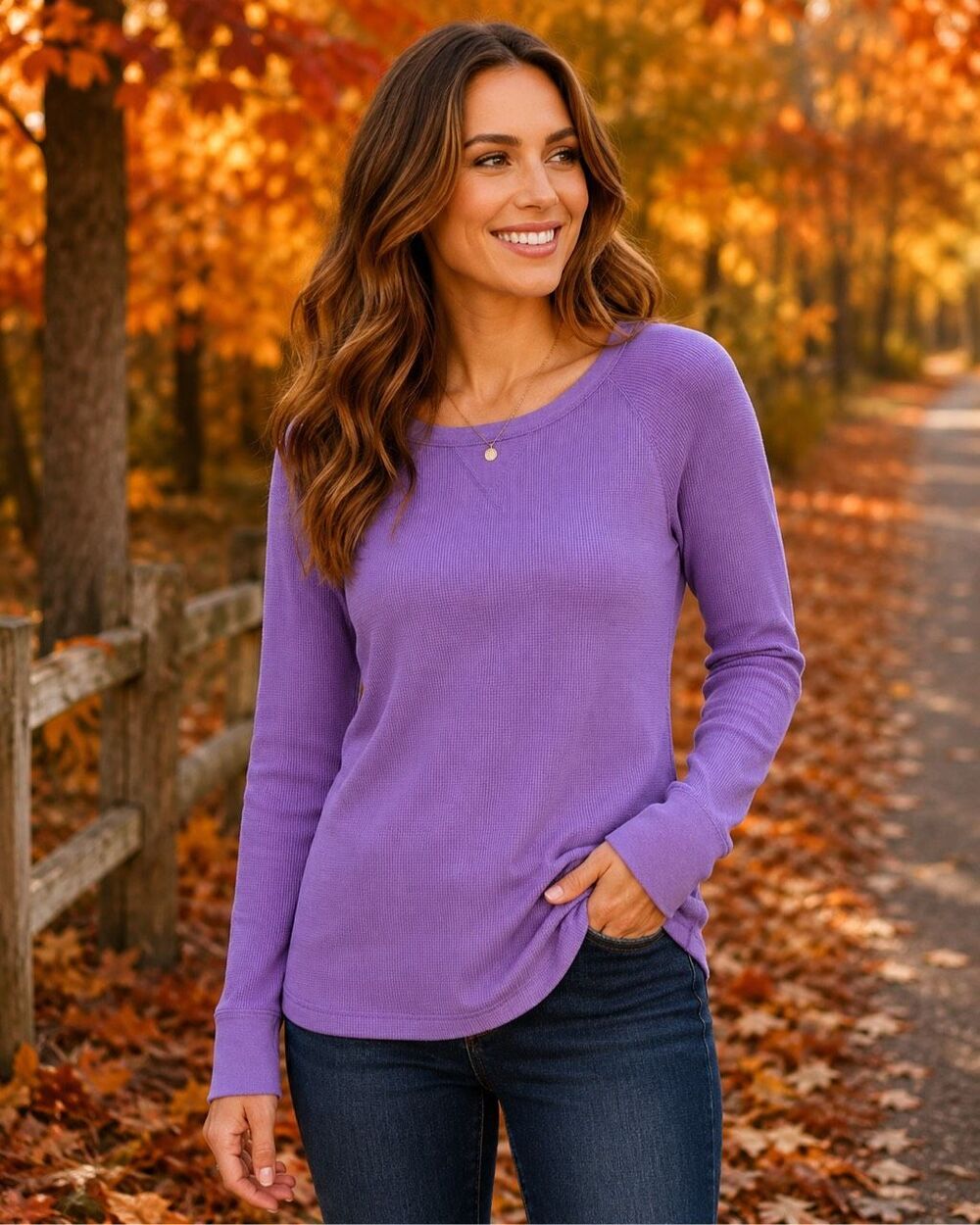 Old Navy Women’s Medium Purple Thermal Waffle Knit Long Sleeve Shirt